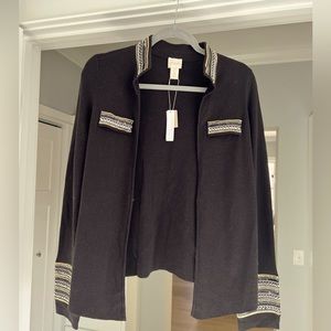 Chicos Womens Cardigan Sweater Black White Long Sleeve Notch Neck Beads (small)